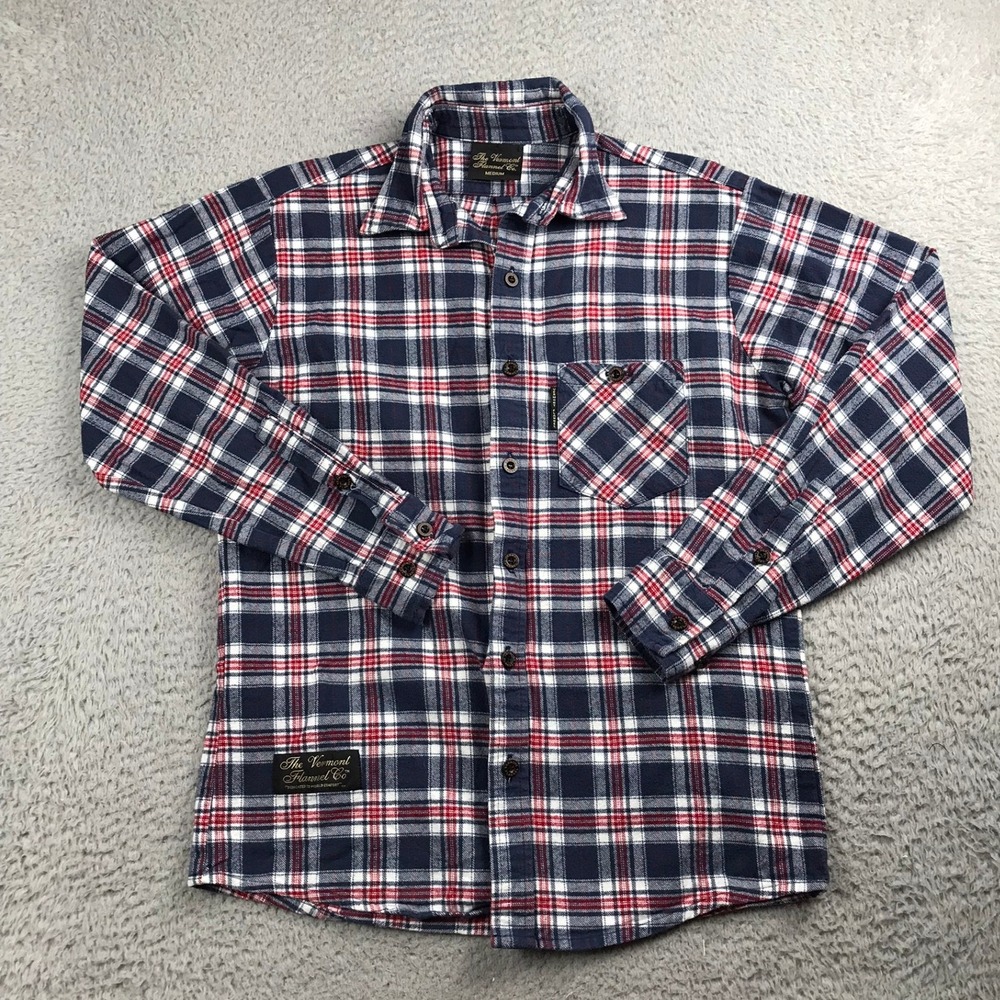 The Vermont Flannel Co Shirt Mens M Navy Red Plaid Button Down Long Sleeve USA